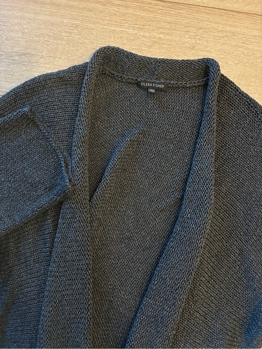 Eileen Fisher Women’s Open Front Cardigan Gray Metallic Italian Yarn Size L